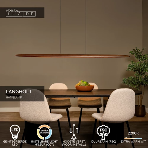 Lucide LANGHOLT - Hanglamp - LED Dimb. - CCT - 1x28W 2200K/4000K - Licht hout | Vibes - USP